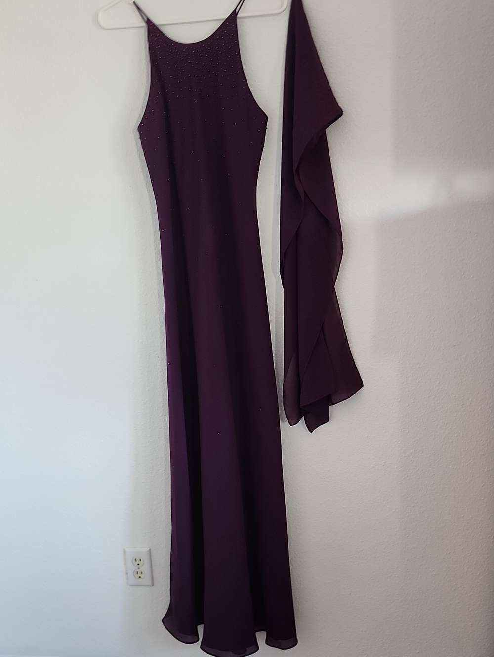 Plum Halter Neck Maxi Dress with Beaded Detail  and Matching Wrap